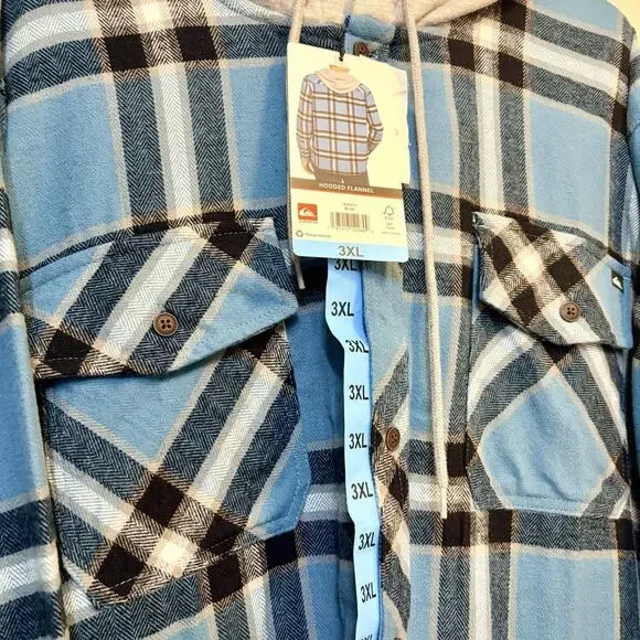 Quiksilver Hooded Flannel Shirt Jacket Mens 3XL Blue Plaid Button Up NWT - Picture 5 of 5